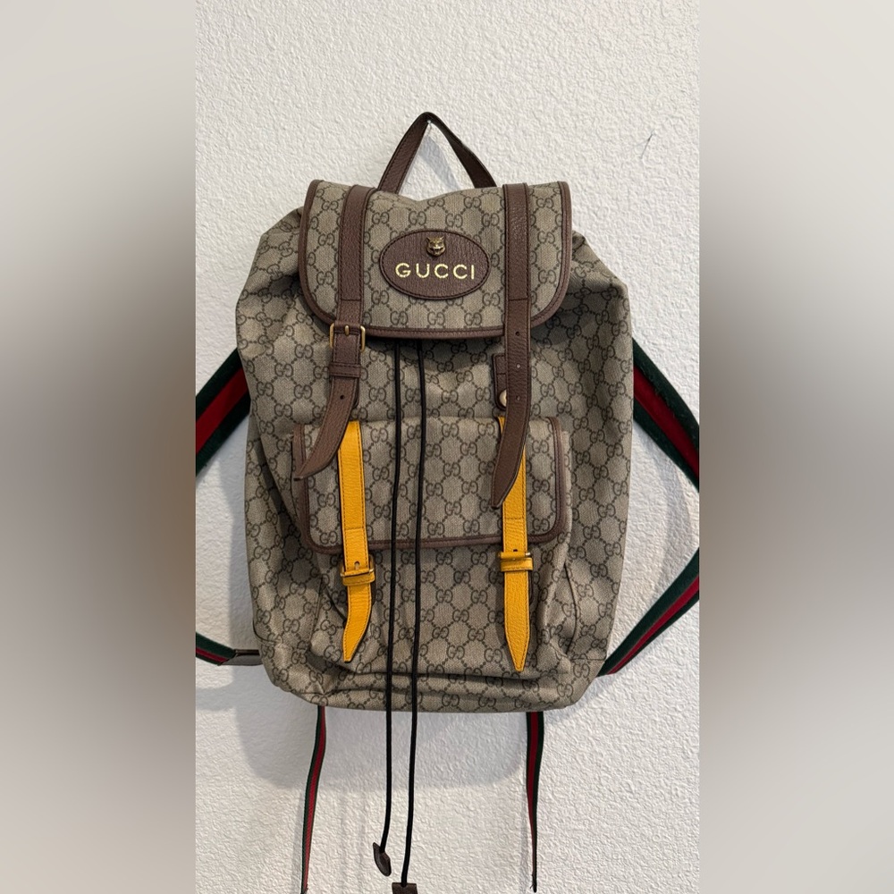 Gucci Courier Soft Backpack GG Coated Canvas Large Brown AUTHENTIC